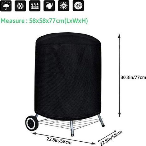 Housse Barbecue barbecook Ronde 5877CM Bâche Housse de Protection BBQ Résistante 210D Imperméable Antipoussière Anti -UV Anti-vieillissement Couverture de Grill Sangle Ajustable (1/4)