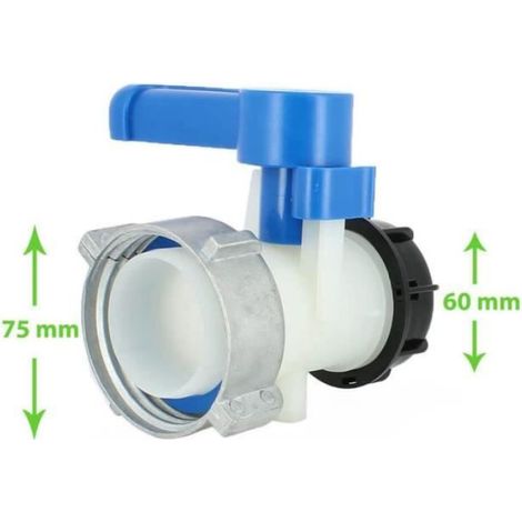 Vanne Cuve - Filetage Sortie S60X6 - Écrou S75X6 - Pour Cuve 1000 L - Blanc (1/4)