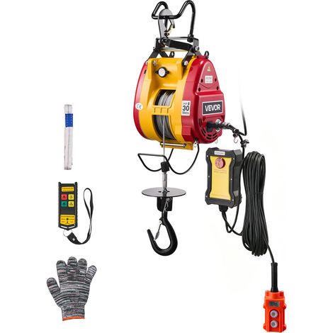 Palan Électrique Portable 2 en 1 Treuil Électrique 300 kg Treuil de Levage 1500 W pour Usine Entrepôt Garage, Hauteur de Levage 30 m Vitesse 18,9 m/min, avec Télécommande Filaire et sans Fil (1/5)