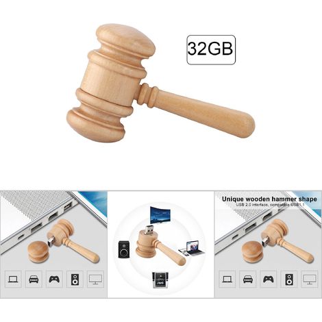 USB-2.0-Stick in Hammerform aus Holz – 32 GB Flash-Speicher, kompatibel mit USB 1.1 (1/5)