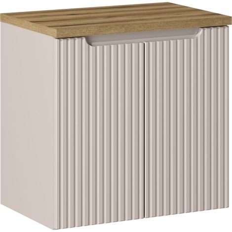 Meuble sous vasque suspendu 2 portes NOVA cachemire 60 cm et le plan CHÊNE (1/5)