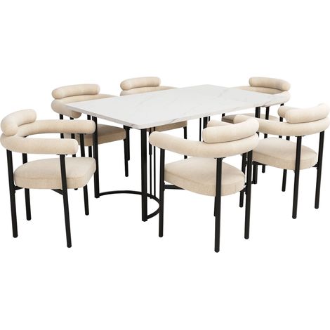 GagaEnsemble table et chaises 7 pièces métal beige 140 x 80 cm (1/5)