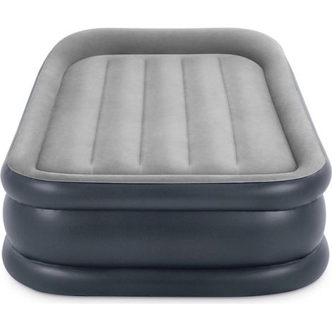 Intex 64132NP - Materasso Gonfiabile Dura-Beam Pillow Rest Deluxe Singolo, Bicolore, con Pompa Elettrica Incorporata, PVC, Grigio, 99x191x42 cm