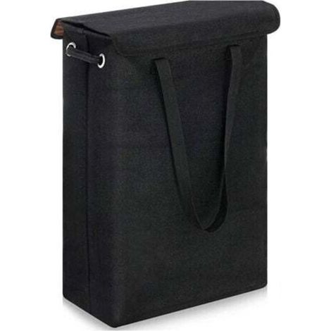(Black) 45 Litre Slimline Foldable Laundry Hamper with Lid - Extra Large Capacity Laundry Hamper - 39x19x60cm - Narrow Laundry Hamper