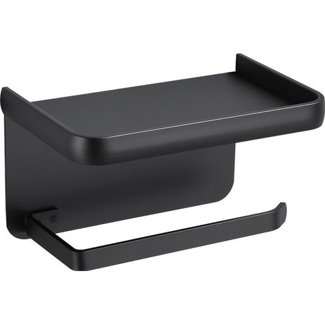 Sollbry Toilettenpapierhalter zur Wandmontage, Rollenpapierhalter aus Aluminium, Toilettenpapierhalter mit Ablagefach, Schwarz (1/5)