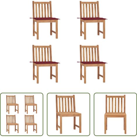 Chaise de jardin teck - Chaises de jardin lot de 4 avec coussins Bois de teck massif (1/5)