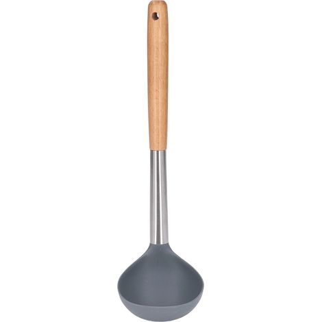 Louche à soupe en silicone, antiadhésive et résistante aux rayures, manche en bois, douce, sûre et durable