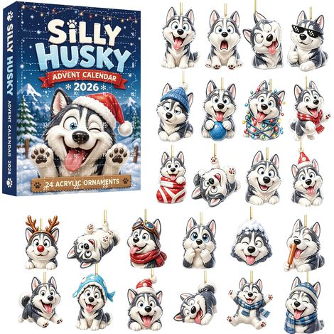 2026 Fun Husky-adventskalender (blind box) – 24-daagse aftelling met schattige acrylhangers van honden (kerstcadeau) (1/5)