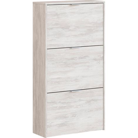 Scarpiera A Ribalta Salvaspazio 3 Ante E 6 Ripiani Mobile Portascarpe Antigraffio Fino A 20 Paia Di Scarpe Design Moderno Minimal Ingresso Corridoio Retro Porta 113 x 60 x 22 Cm Rovere Bianco