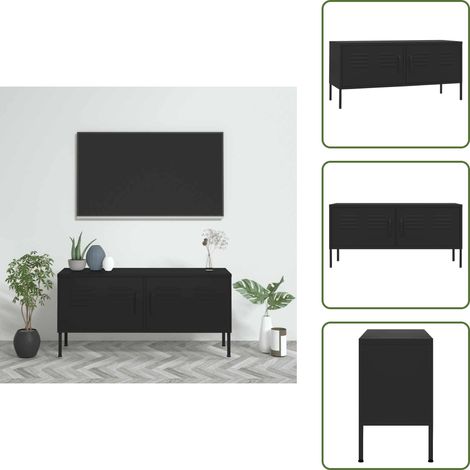 TV-Schrank Schwarz 105x35x50 cm Stahl - TV Schrank - Fernsehtisch - Eichefarbenes Holz - Metallregal - Schwarz (1/5)