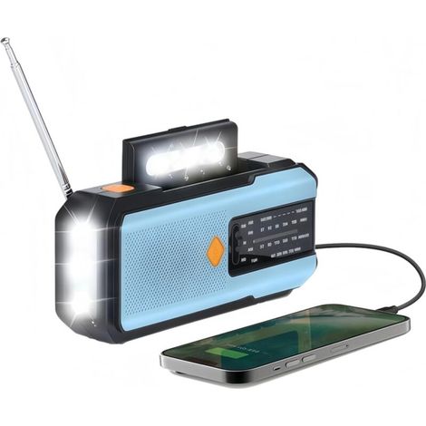 Radio de emergencia portátil con energía solar, 2000 mAh, azul (1/5)