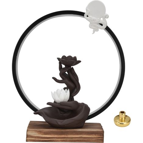 Brûleur d'encens Bouddha USB avec LED, diffuseur à contre-courant pour décoration intérieure, ornement lotus blanc