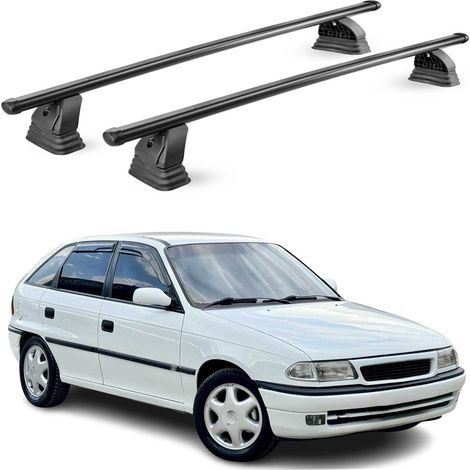 OMAC Stahl Dachträger Querträger Opel Astra F Schrägheck Kombi 1991-1998 – TÜV / DIN 75302:2019 – Abschließbar – Max. 75 kg – 2 Stangen – Schwarz (1/5)