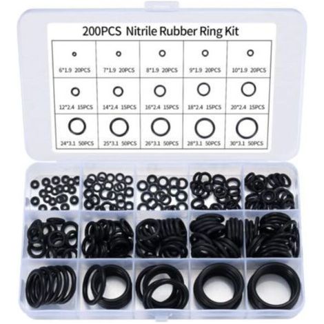 Assortiment de 200 joints toriques en caoutchouc nitrile pour robinet de cuisine, plomberie, joints toriques en caoutchouc