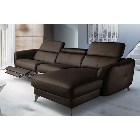 Canapé d'angle relax en cuir de luxe italien avec relax électrique, 5 places BERTONI, chocolat, angle droit (1/5)