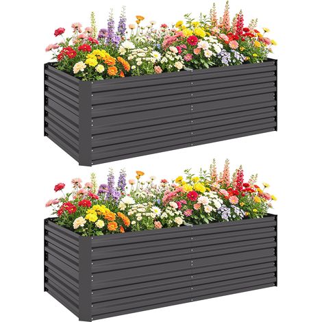 Lot de 2 carrés potagers de jardin - Outsunny - tubes de renforcement - acier galvanisé - 180 x 90 x 59 cm - gris foncé (1/5)