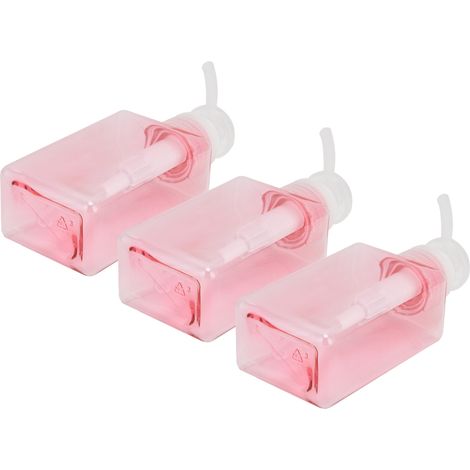 Lot de 3 flacons de 100 ml étanches pour lotion, savon pour les mains et shampoing, flacons de transvasement pour cosmétiques, flacons de gel douche, flacons en plastique à bouton-poussoir, rose trans (1/5)