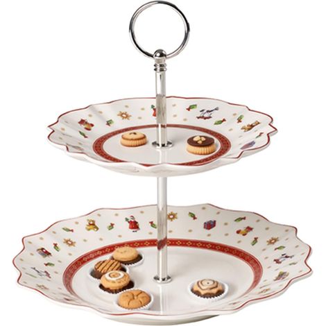 Etagère Petite Rouge et Blanc, Présentoir, Vaisselle, Article de Noël, Décoration Noël Table, Porcelaine, Métal (1/5)
