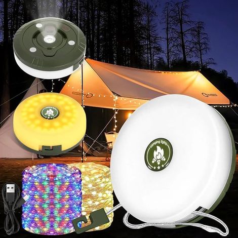 Illuminazione da campeggio, retrattile, impermeabile, portatile, catena luminosa a LED, 10 cm adatta per un utilizzo prolungato, ricaricabile tramite USB, catena luminosa decorativa adatta per esterni (1/5)