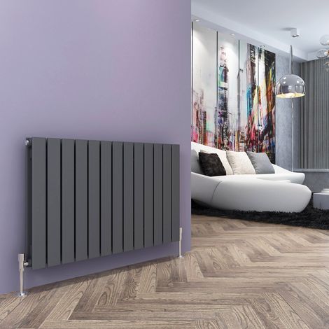 ELEGANT 600x988mm Anthracite Designer Radiator Horizontal Flat Panel Double Panel Radiator with Thermostatic Radiator Valves (1/5)