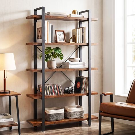 Étagère de Rangement 5 Niveaux, Cadre en Acier, Étagère sur Pieds pour Salon, Chambre, Bureau, 33,5 x 105 x 177,5 cm, Style Industriel, Marron et Noir (1/5)