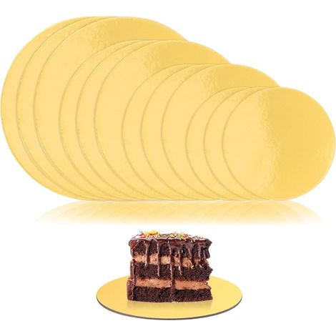 12 x Round Cake Stands, Cake Tray, 4 Sizes 15/20/25/30 cm, Gold Cardboard Tray, Reusable, 3 mm Round Cake Stand for Carving Cakes and Pies (1/5)