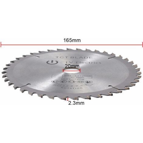 Hartmetall-Kreissägeblatt 165 x 20 mm, 40-Zahn-Holzsägeblatt, für Dewalt, Makita und Bosch (1/5)