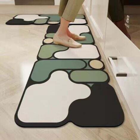 [JAMAIS UTILISÉ] Tapis de cuisine verts 2 pièces (40 x 60 cm + 40 x 120 cm) - Tapis de cuisine noirs Tapis de sol de cuisine lavables antidérapants (1/4)
