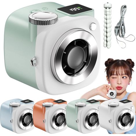 Ventilateur mini caméra 199 vitesses, ventilateur portable rechargeable avec cordon, Vert, Avec trépied et cordon (1/5)