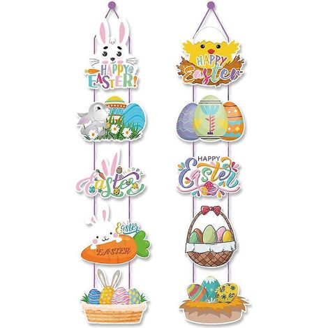 Décoration de porte pour Pâques 2024, thème lapin, bannière de bienvenue extérieure, anniversaire