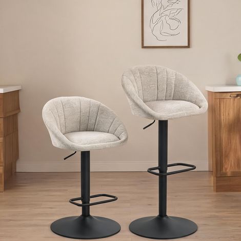 Tabouret de bar pivotant 2 pièces beige avec dossier en textile (1/5)