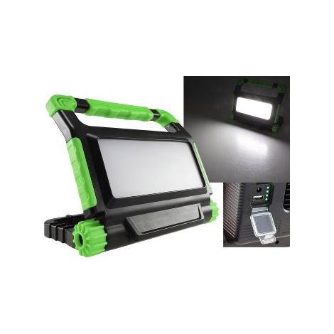 LED Akku Baustrahler 50 Watt 4200 Lumen I 4500K Neutralweiß I Powerbank Funktion I IP54 Schutz gegen Wasser I Weisses Licht I Grün Schwarz