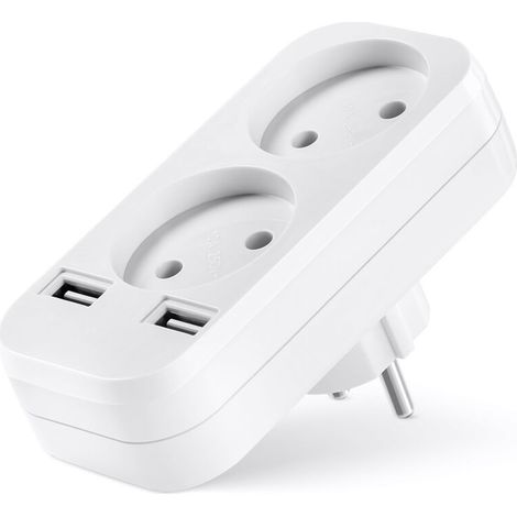 Prise de conversion avec double prise USB à 2 positions pour une portabilité facile - Blanc, 1pc (1/5)