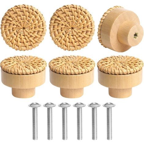 pomos de ratán para muebles, tiradores para armarios, pomos para cajones de 40 mm, para decoración del hogar, armarios, roperos, cajones y gabinetes de cocina. (1/5)