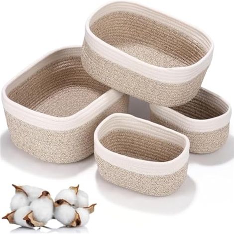 Lot de 4 organisateurs en coton tissé pour salle de bain, cuisine, étagères, armoires, vêtements et jouets (1/4)