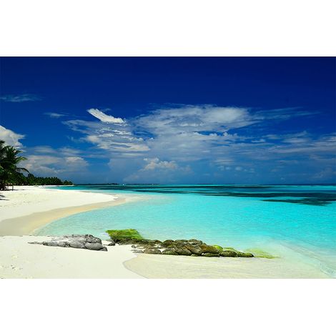 Papier peint panoramique plage paradisiaque bleu Tapisserie panoramique mer Maldives idéale chambre Papier peint panoramique pour salle de bain (1/2)