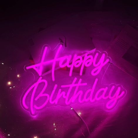 Happy Birthday neon sign réutilisable Rose LED Neon Night Light birthday party decor USB opération decor pour fond Party chambre à coucher mur décor 5V, 16.5 " 11" (1/5)