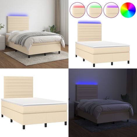 Cama box spring con colchón y LED tela crema 120x200 cm - Colchón LED - Cama con luz LED
