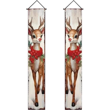 Striscione natalizio per decorazioni interne/esterne, 2 pezzi, striscione di buon anno per decorazioni murali, porte, fondali (1/5)