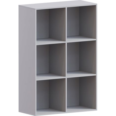 Durham 6 Cube Bookcase Shelf Wooden Display Storage Rack Free Standing Shelf Unit, Grey-3-Grey-Baskets
