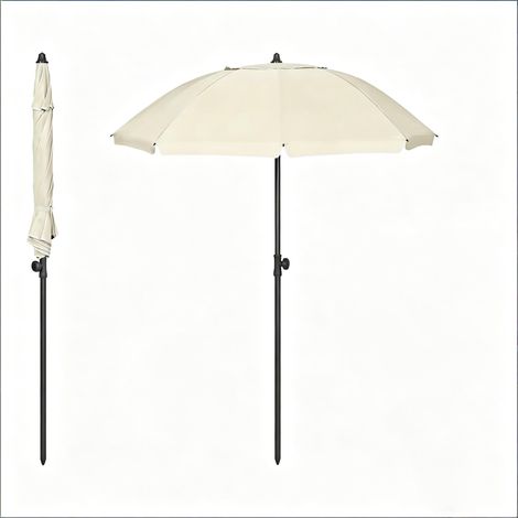 Parasol de plage inclinable Ø175xH156-206 cm, réglable, métal et polyester, beige