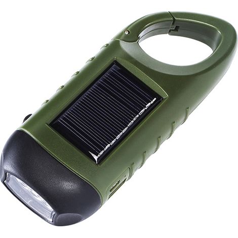 Solar- und Kurbeltaschenlampe, LED-Überlebenslampe mit Karabinerhaken für Wanderungen und Notfälle (1/5)