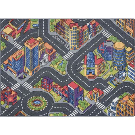 REBEL ROADS TEPPICH Urban life 97 Metropole, Straßen rutschfest für Kinder - grau grey 95x133 cm