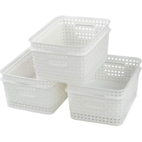 Paniers de rangement tressés en plastique, petits paniers pour salle de classe, blancs, paquets de 6 (1/5)