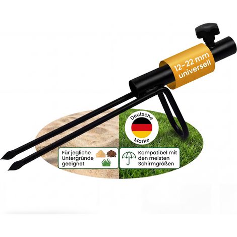 Piquet de parasol avec piquet de pelouse - Piquet universel en métal (12-22 mm) - Support de parasol stable pour jardin, plage, camping et pêche (1/5)