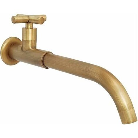 [NEVER USED]  Brass Cold Water Wall Mounted Faucet, Antique Long Garden Tap, 360° Swivel Mixer Tap with Cross Handle, Brushed (1/4)
