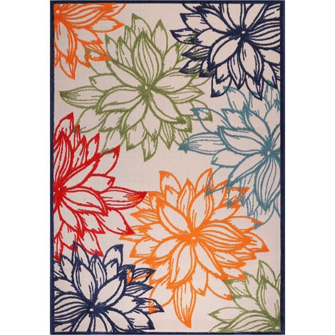Tapis extérieur kilim 140x200 bleu et beige rectangle CHIMEKO