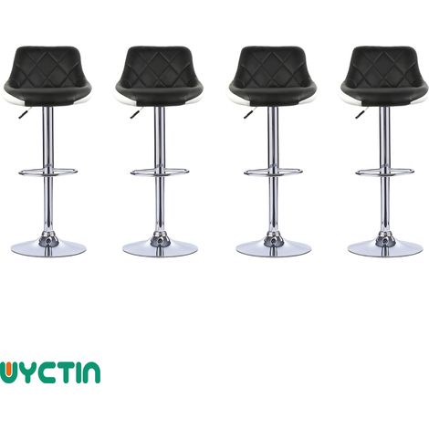 Tabouret de Bar Lot de 4 avec siège rembourré,tabourets en Cuir Artificiel réglable,Noir Blanc (1/4)