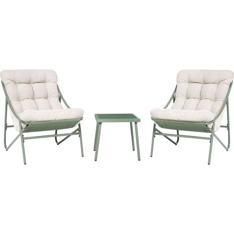 Outdoor Lounge Set Green and Beige Steel Frames Fabric Seats 2 Seater Lounge Chairs and Table MOLVENO