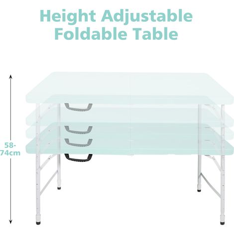 Mesa plegable portátil de 125 cm regulable en altura azul, estructura metálica (1/4)
